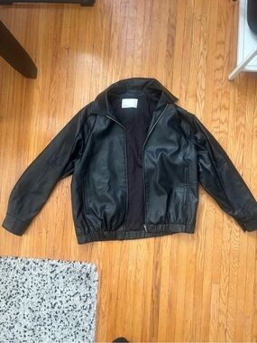 OAK + FORT Black Faux Leather Bomber Jacket
